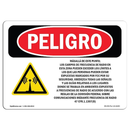 OSHA Danger, Beyond Point Radio Frequency Fields Spanish, 5in X 3.5in Decal, 10PK